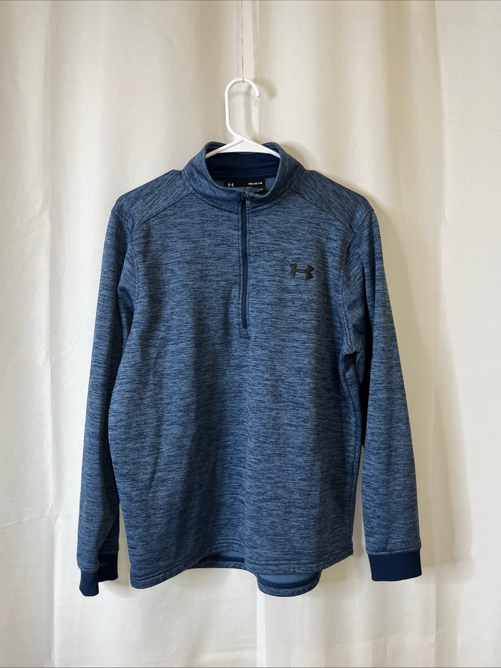 Under Armour Loose Fit Classic Blue Heathered 1/4 Zip Fleece Lined Shirt Men's M
